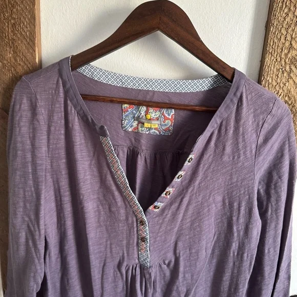 Anthropologie Little Yellow Button Calantha Tee Purple Pocket Long Sleeve Small - Picture 6 of 11